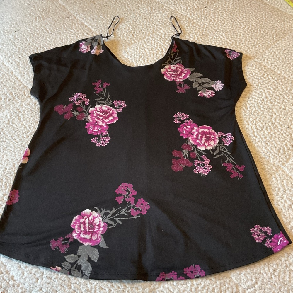 Lily Morgan Blouse Womens Medium Black Excellent Floral Split Back Tie Top